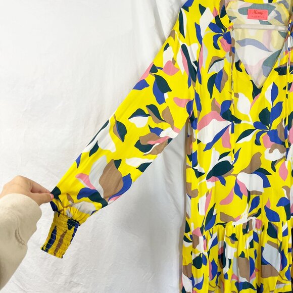 Maaji Yellow Printed Long Sleeve Dress Cover Up Swim - Size Small - Picture 3 of 8
